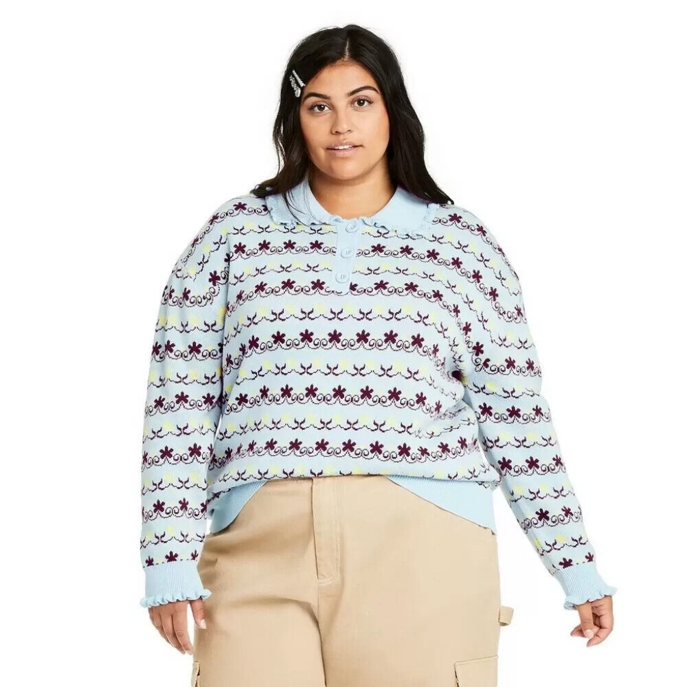 AVAILABLE Sandy Liang Jacquard Collared sweater